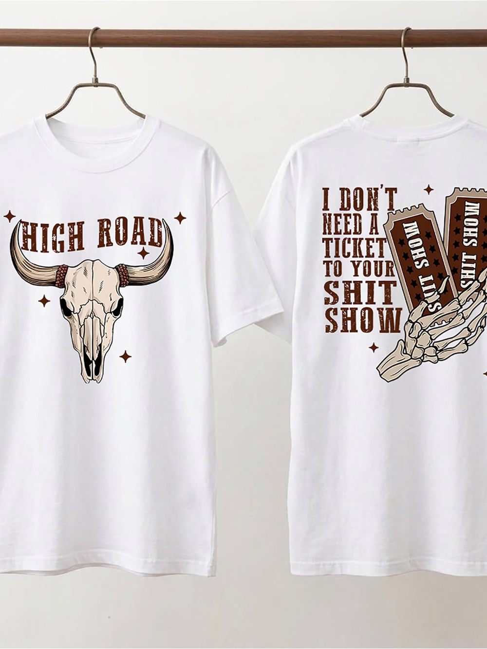 High Road Bull Skull Shirt, Funny Western Graphic Tee with Bull Skull - Unisex